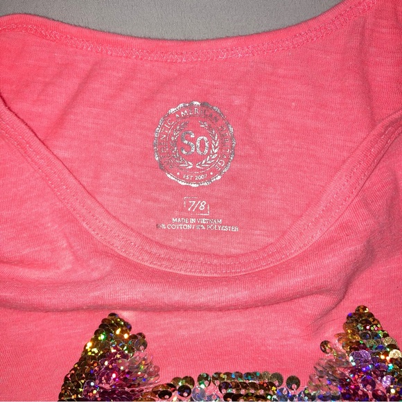 Cat Flip Sequin Shirt Girls Medium 7-8 Pink Gold Top Short Sleeve Summer Glitter - Picture 6 of 9